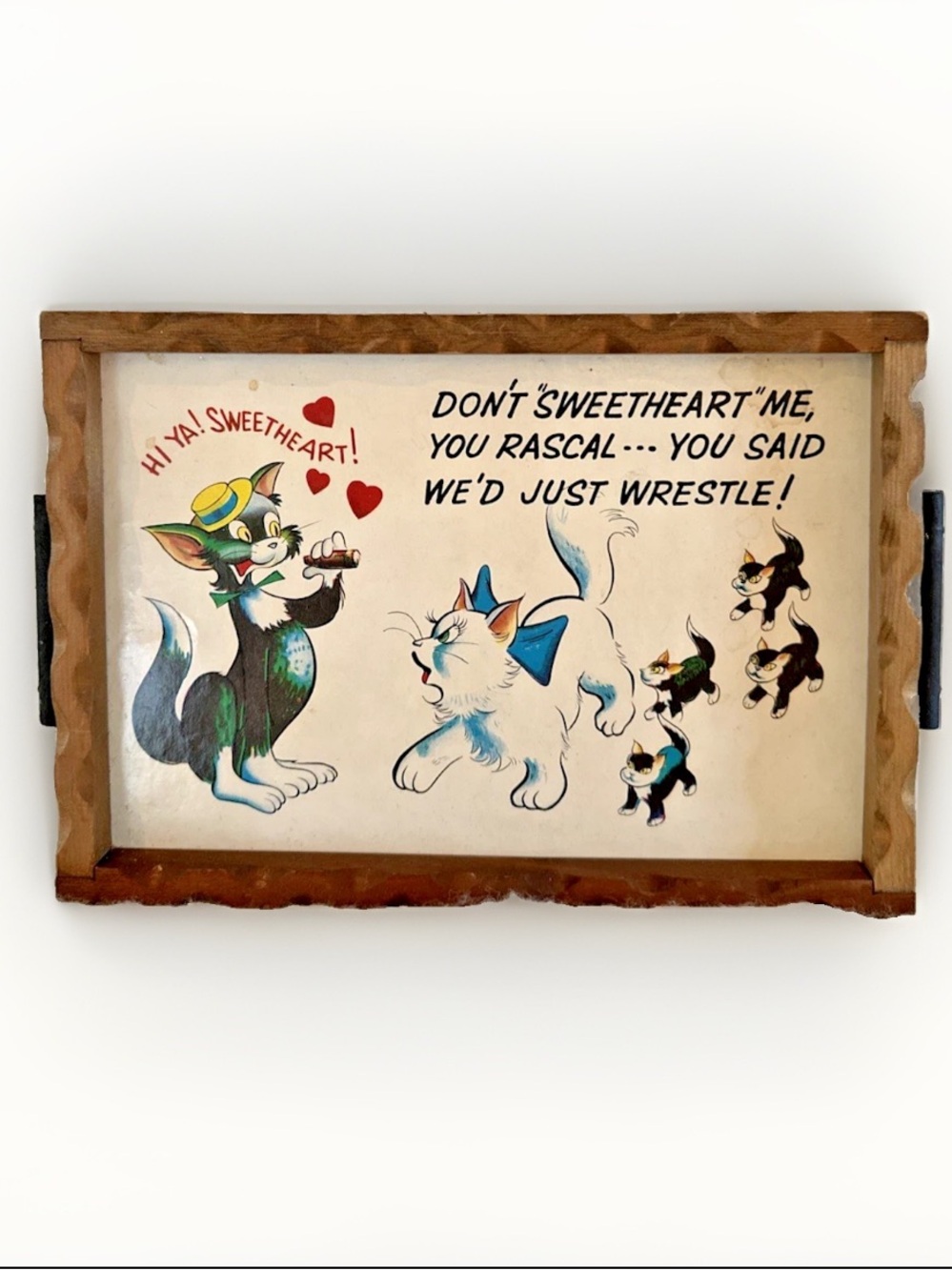 Vintage Viking JAPAN Handmade Wood Tray Don't Sweetheart Me RASCAL